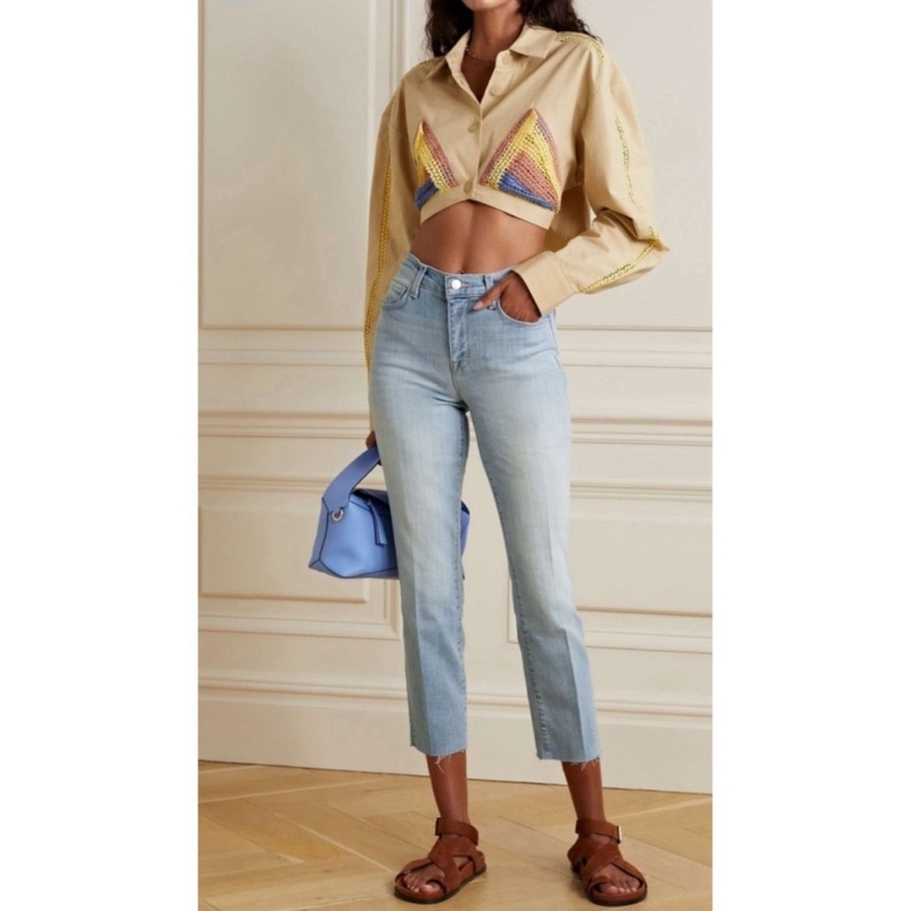L'agence Sada High Rise Cropped Slim Jeans Light Wash Raw Hem size 29